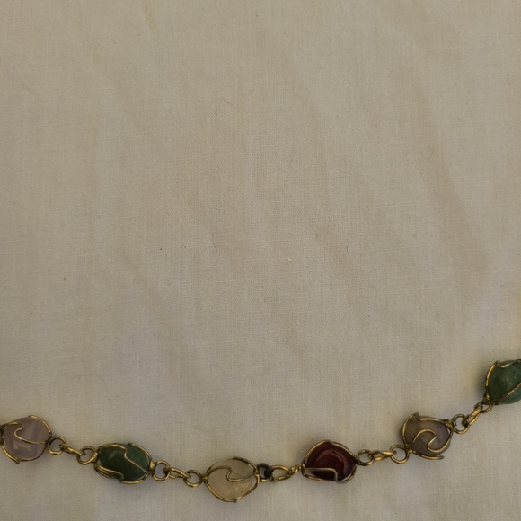 Vintage Cage Stone Necklace, Wire Wrapped Semi Precious Gemstones 26" Necklace - Picture 3 of 5